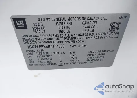 2016 Chevrolet Equinox Lt from USA, damaged, VIN 2GNFLFEK4G6161006